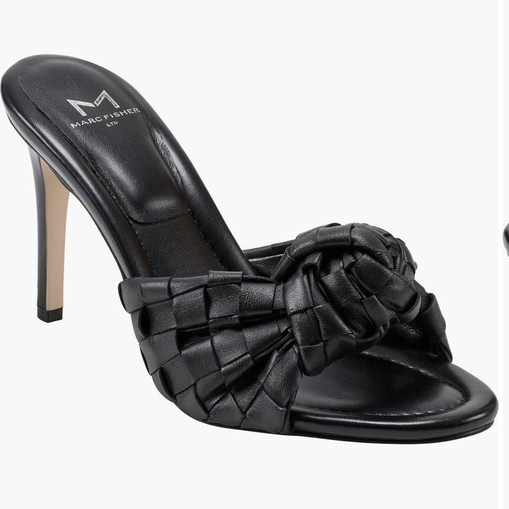 Marc Fisher Janna Woven Knotted Heel Sandal Black 9.5